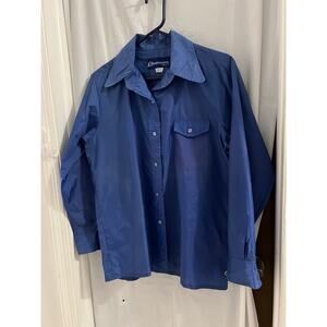 Obermeyer Blue Vintage Button Front Long Sleeve Nylon Wind Ski Shirt Sz L Womens